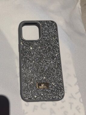 Swarovski 14 pro max Silver Glitter Crystal iPhone Case with Branded Plaque